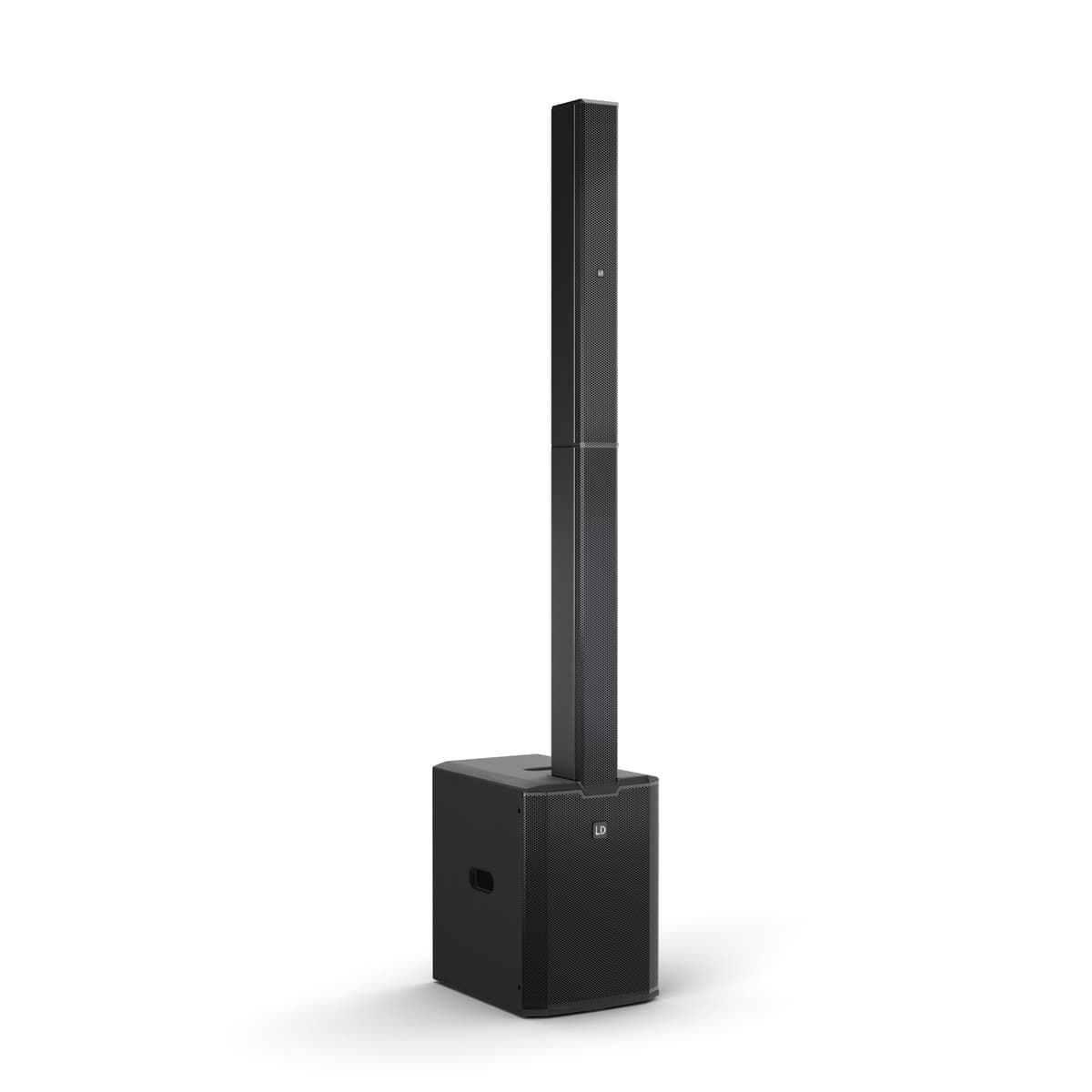 LD Systems MAUI 28 G3 von schräg vorne: Subwoofer mit zweiteiliger Säule